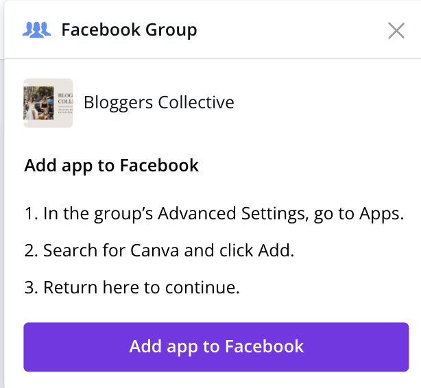 Add Canva scheduler to Facebook apps 