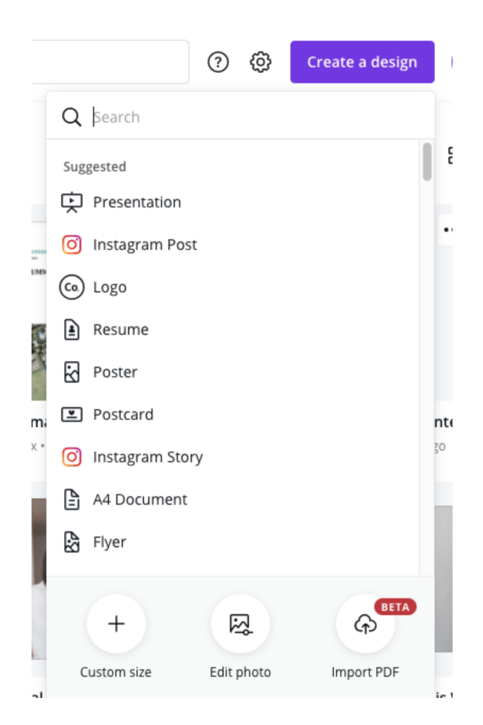 Create design using PDF import in Canva- Screenshot