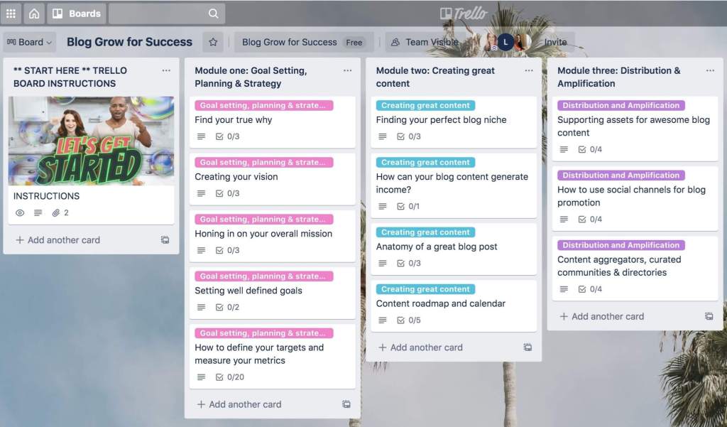Trello board Blog Grow for Success